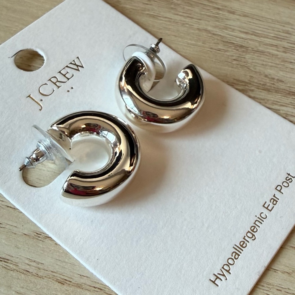 Silver J. Crew small chubby hoop earrings NWT